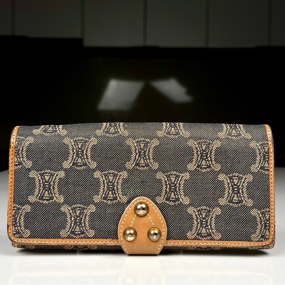 Celine Handbags - Rare Denim CELINE Triomphe Paris Macadam Continental Wallet Indigo/Bronze